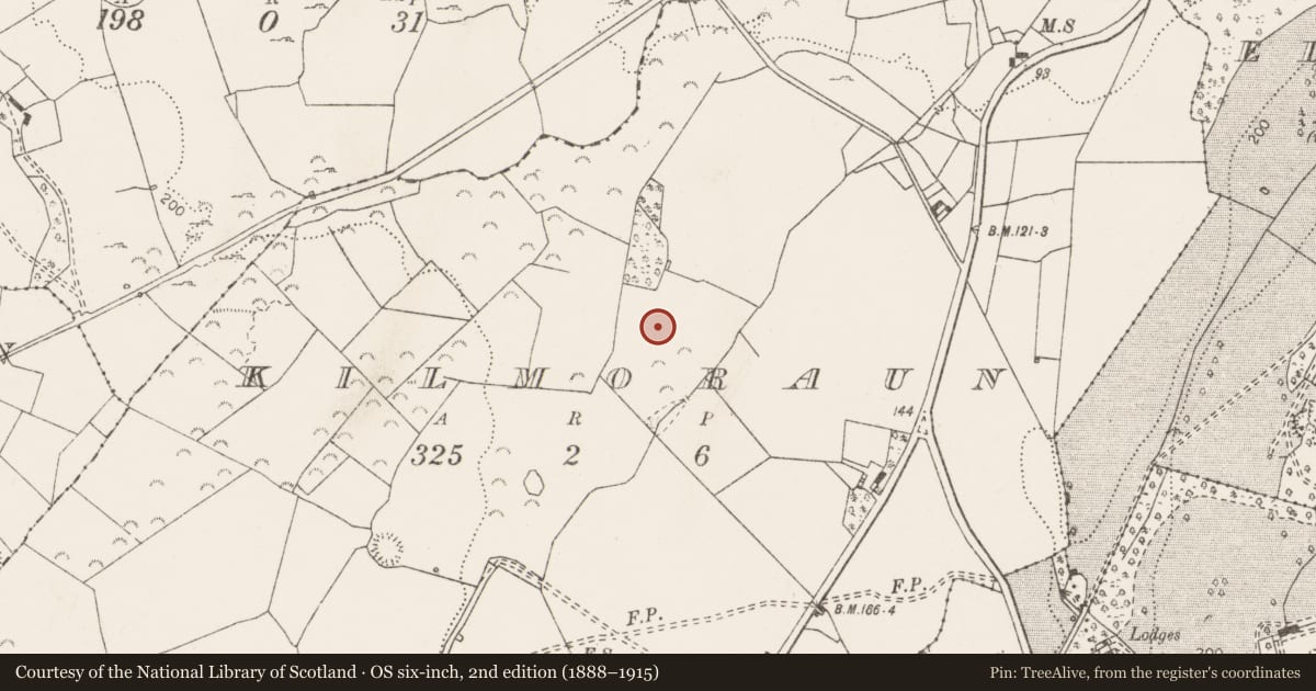 Ordnance Survey six-inch map, 2nd edition (1888–1915) covering the location of Ringfort - rath, Kilmoraun, County Clare, with a pin at the register's coordinates