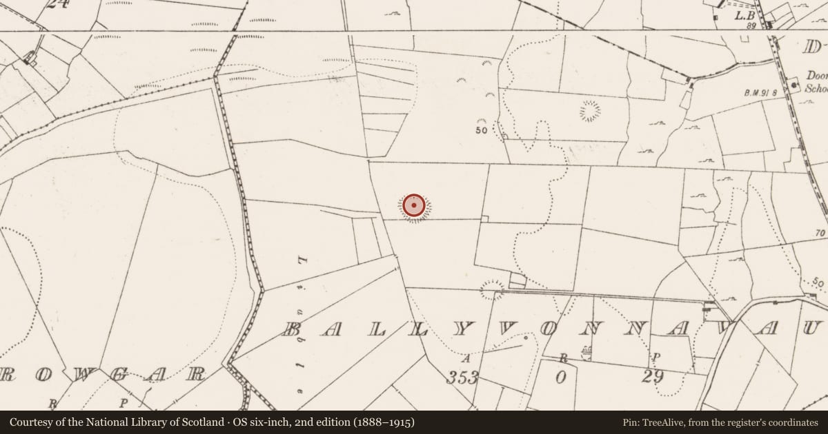 Ordnance Survey six-inch map, 2nd edition (1888–1915) covering the location of Enclosure, Ballyvonnavaun, County Clare, with a pin at the register's coordinates