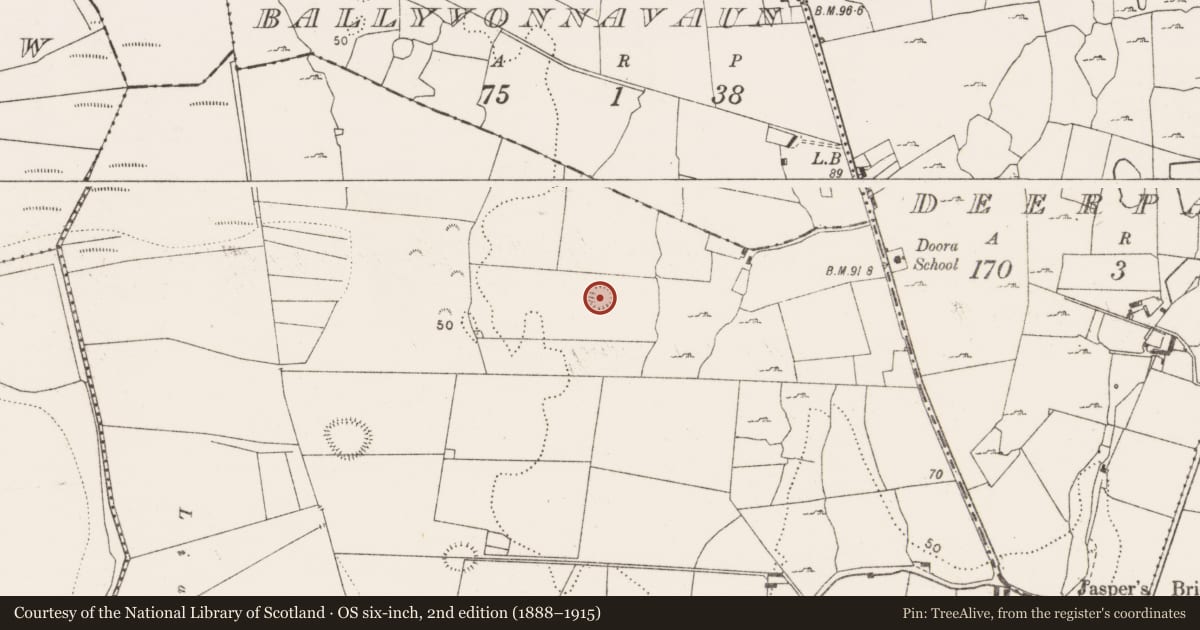 Ordnance Survey six-inch map, 2nd edition (1888–1915) covering the location of Enclosure, Ballyvonnavaun, County Clare, with a pin at the register's coordinates