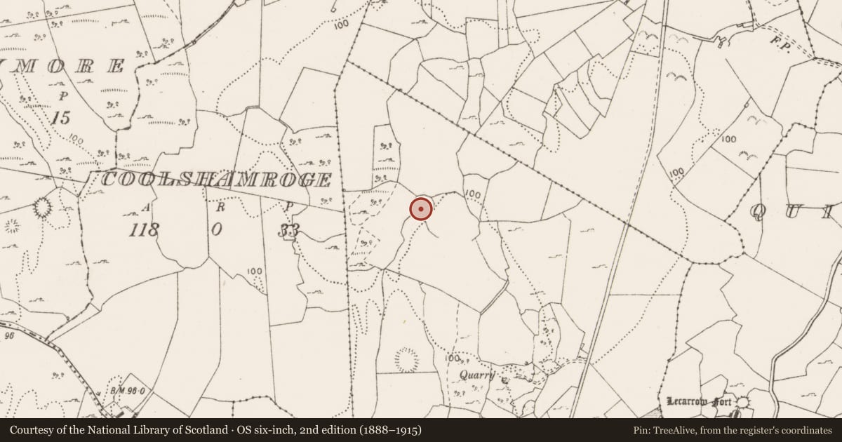 Ordnance Survey six-inch map, 2nd edition (1888–1915) covering the location of Ringfort - cashel, Ballyhannan South, County Clare, with a pin at the register's coordinates