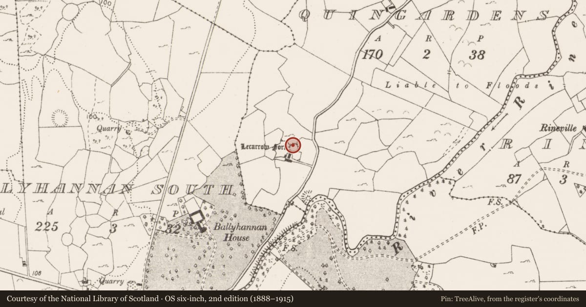 Ordnance Survey six-inch map, 2nd edition (1888–1915) covering the location of Enclosure, Quingardens, County Clare, with a pin at the register's coordinates