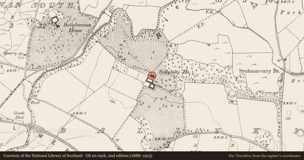 Ordnance Survey six-inch map, 2nd edition (1888–1915) covering the location of House - 18th/19th century, Ballykilty, County Clare, with a pin at the register's coordinates