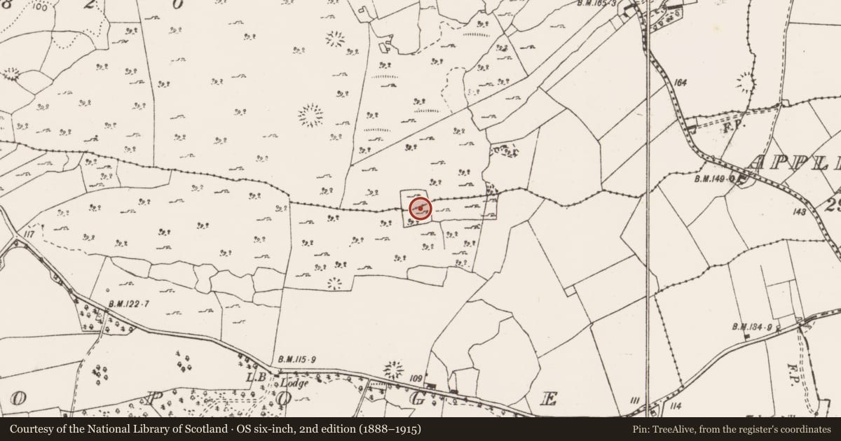 Ordnance Survey six-inch map, 2nd edition (1888–1915) covering the location of Enclosure, Ballymarkahan, Knopoge, County Clare, with a pin at the register's coordinates
