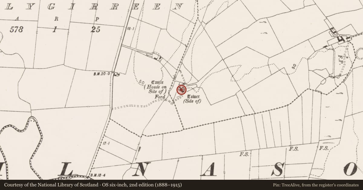 Ordnance Survey six-inch map, 2nd edition (1888–1915) covering the location of Bawn, Ballyconneely, County Clare, with a pin at the register's coordinates