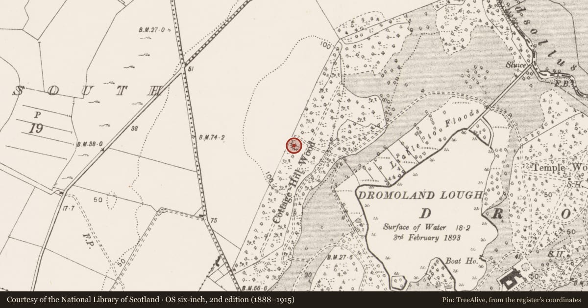 Ordnance Survey six-inch map, 2nd edition (1888–1915) covering the location of Ringfort - rath, Dromoland, County Clare, with a pin at the register's coordinates