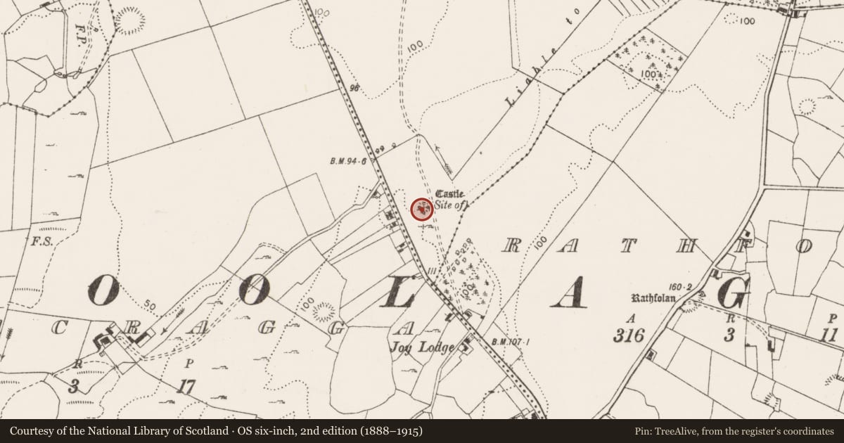 Ordnance Survey six-inch map, 2nd edition (1888–1915) covering the location of Earthwork, Dromoland, County Clare, with a pin at the register's coordinates