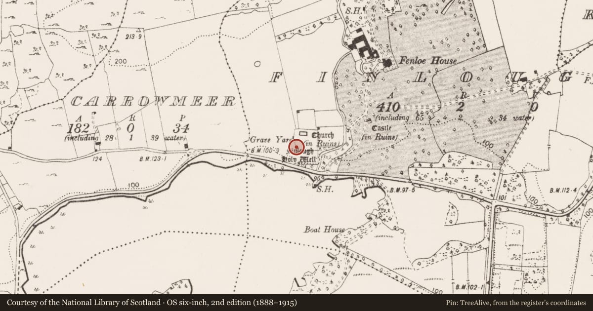 Ordnance Survey six-inch map, 2nd edition (1888–1915) covering the location of Cross-inscribed stone, Finlough, County Clare, with a pin at the register's coordinates