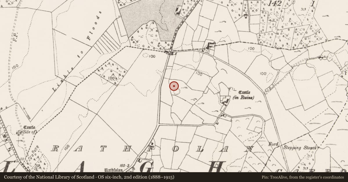 Ordnance Survey six-inch map, 2nd edition (1888–1915) covering the location of Field system, Rathfolan, County Clare, with a pin at the register's coordinates