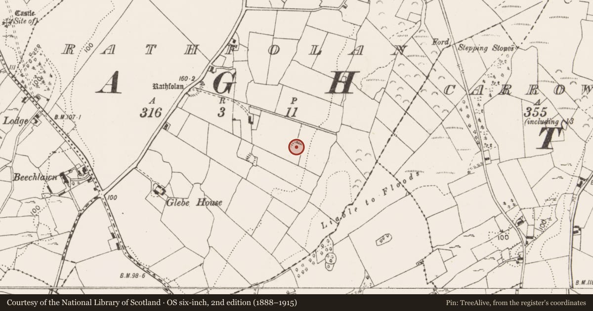 Ordnance Survey six-inch map, 2nd edition (1888–1915) covering the location of Ringfort - rath, Rathfolan, County Clare, with a pin at the register's coordinates