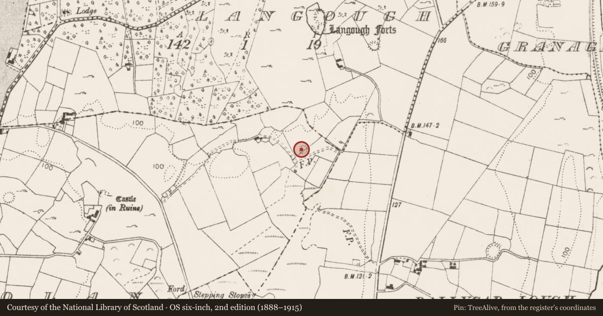 Ordnance Survey six-inch map, 2nd edition (1888–1915) covering the location of Ringfort - unclassified, Rathfolan, County Clare, with a pin at the register's coordinates