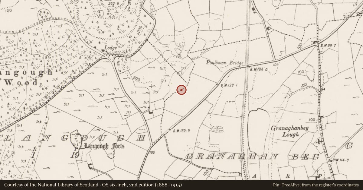 Ordnance Survey six-inch map, 2nd edition (1888–1915) covering the location of Enclosure, Granaghan Beg, County Clare, with a pin at the register's coordinates