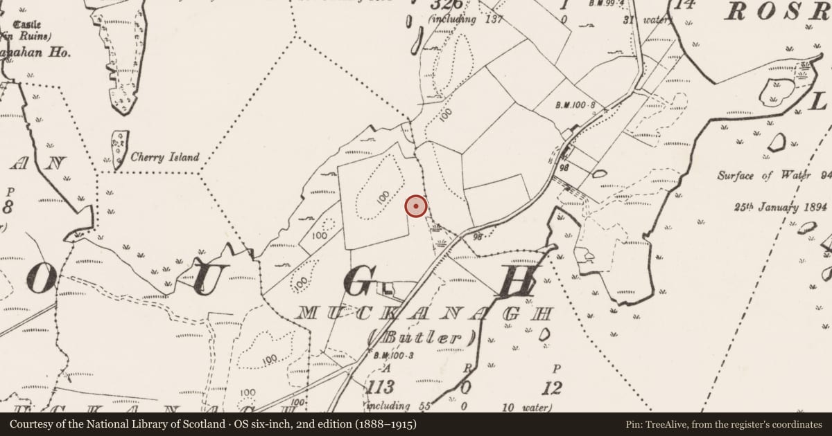 Ordnance Survey six-inch map, 2nd edition (1888–1915) covering the location of Enclosure, Muckanagh (Vandaleur), County Clare, with a pin at the register's coordinates