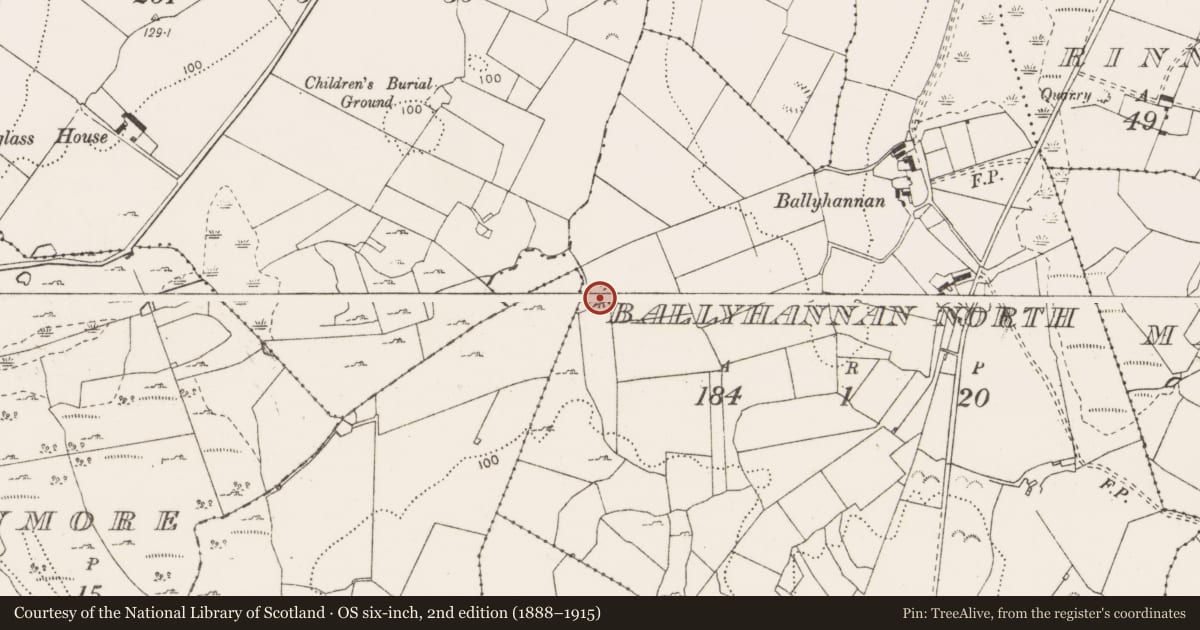 Ordnance Survey six-inch map, 2nd edition (1888–1915) covering the location of Ringfort - cashel, Ballyhannan North, County Clare, with a pin at the register's coordinates