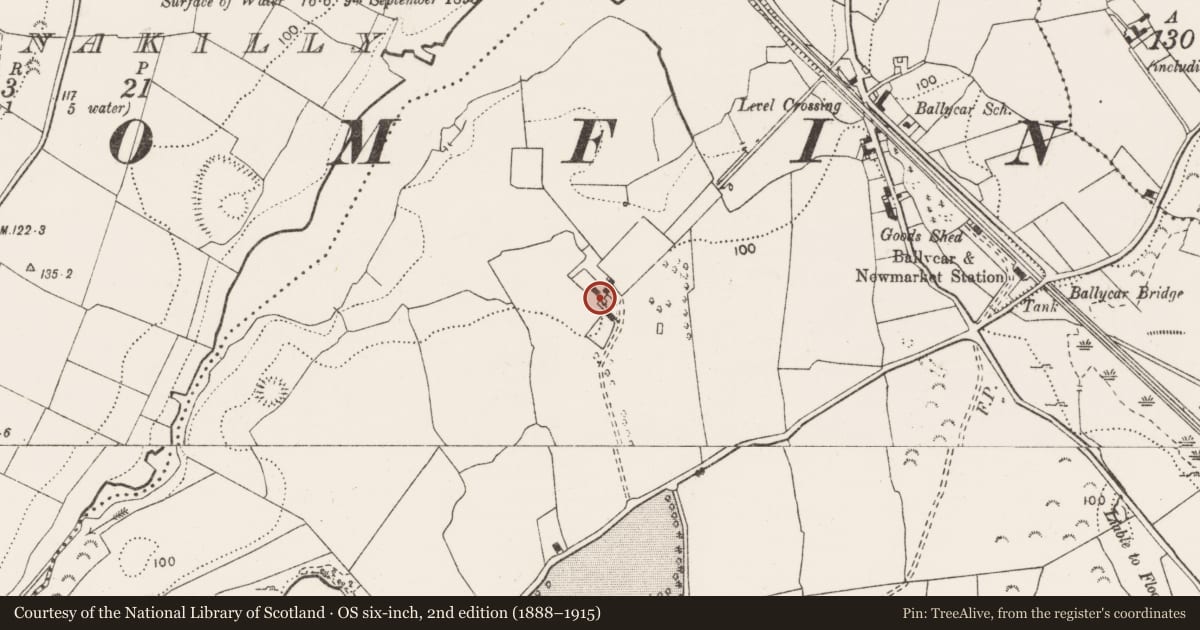Ordnance Survey six-inch map, 2nd edition (1888–1915) covering the location of House - 17th century, Ballycar, County Clare, with a pin at the register's coordinates