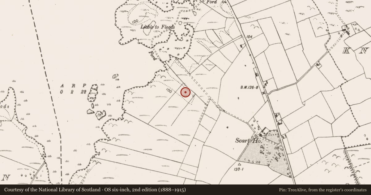Ordnance Survey six-inch map, 2nd edition (1888–1915) covering the location of Fulacht fia, Teeronea, County Clare, with a pin at the register's coordinates