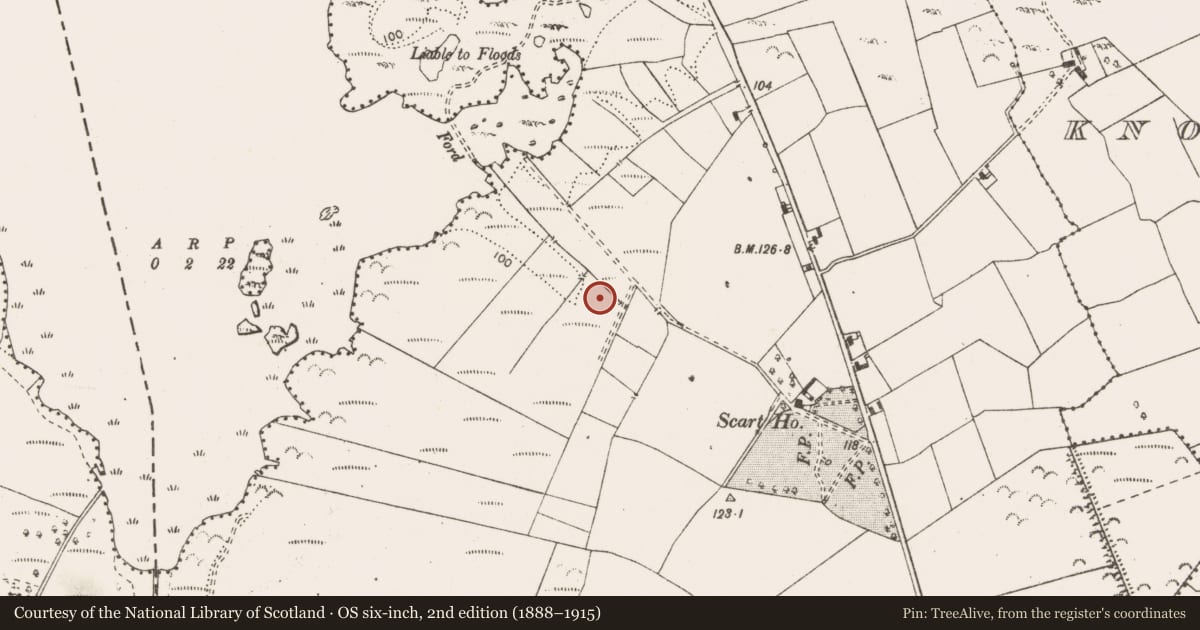 Ordnance Survey six-inch map, 2nd edition (1888–1915) covering the location of Fulacht fia, Teeronea, County Clare, with a pin at the register's coordinates