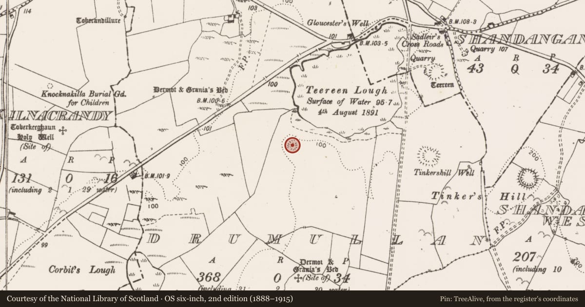 Ordnance Survey six-inch map, 2nd edition (1888–1915) covering the location of Ringfort - unclassified, Drumullan, County Clare, with a pin at the register's coordinates