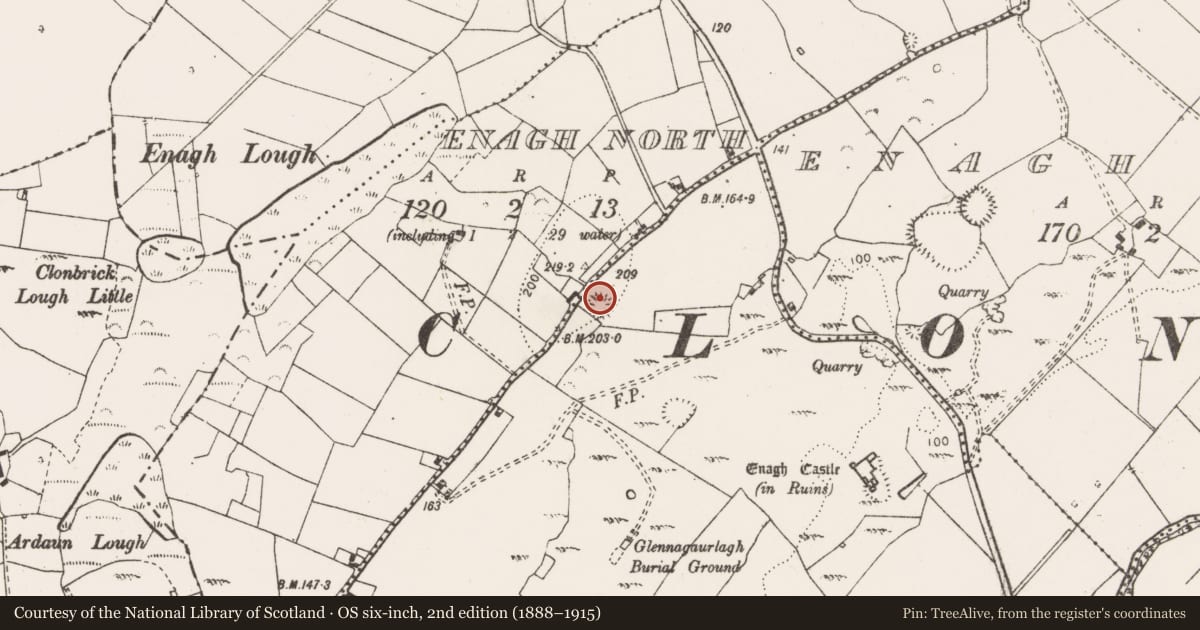 Ordnance Survey six-inch map, 2nd edition (1888–1915) covering the location of Ringfort - rath, Enagh West, County Clare, with a pin at the register's coordinates