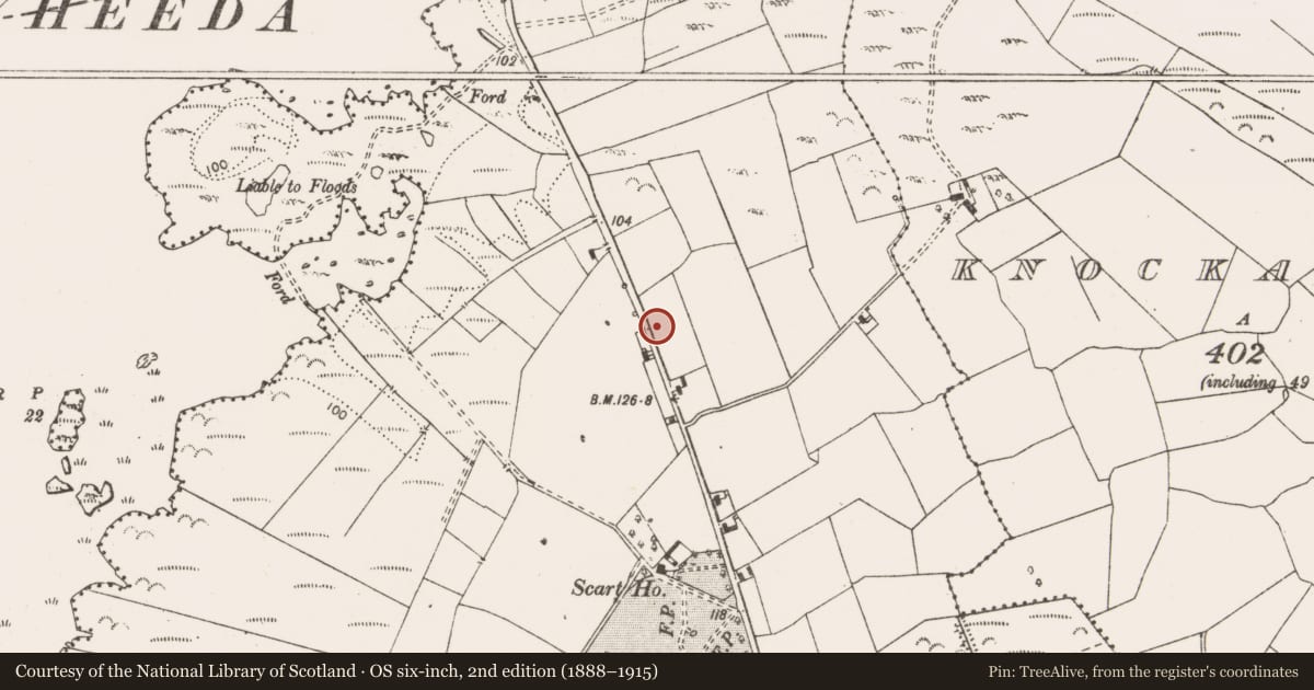 Ordnance Survey six-inch map, 2nd edition (1888–1915) covering the location of Burnt mound, Teeronea, County Clare, with a pin at the register's coordinates
