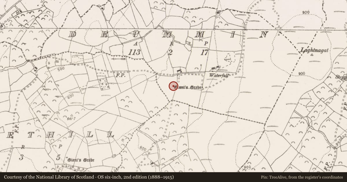 Ordnance Survey six-inch map, 2nd edition (1888–1915) covering the location of Megalithic tomb - wedge tomb, Drummin, County Clare, with a pin at the register's coordinates