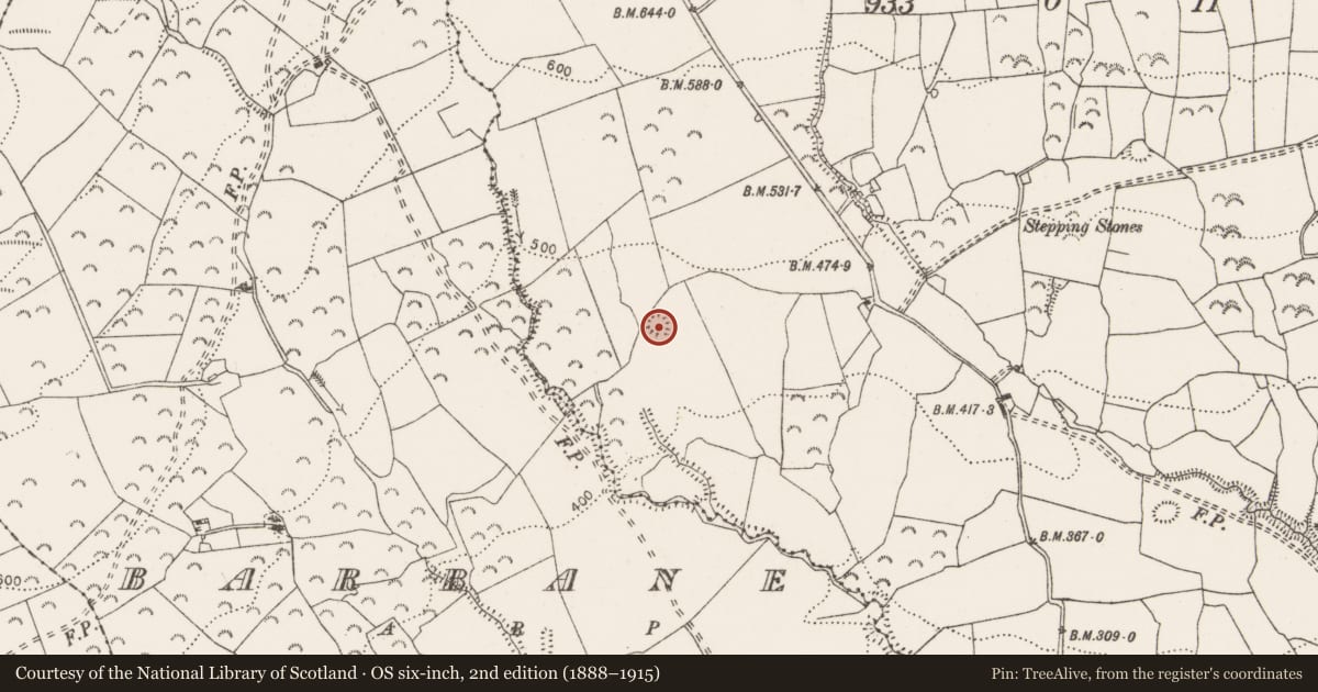 Ordnance Survey six-inch map, 2nd edition (1888–1915) covering the location of Enclosure, Cloongaheen West, County Clare, with a pin at the register's coordinates