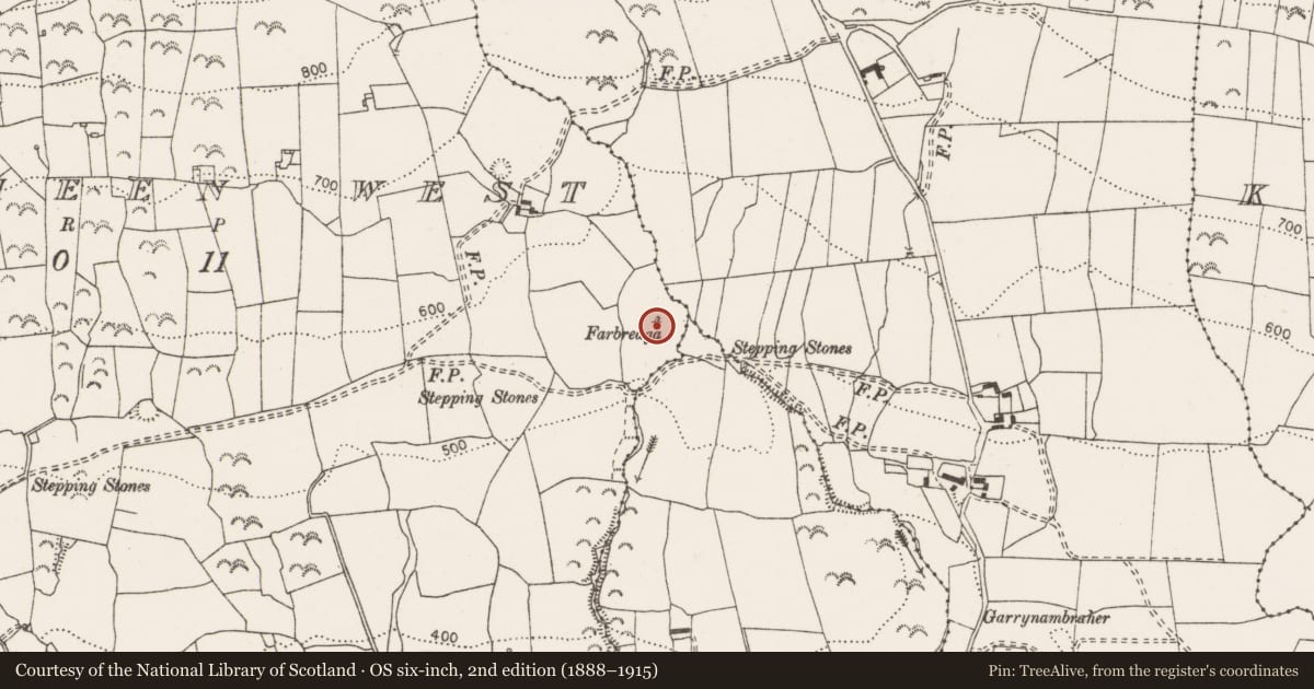 Ordnance Survey six-inch map, 2nd edition (1888–1915) covering the location of Standing stone, Cloongaheen West, County Clare, with a pin at the register's coordinates