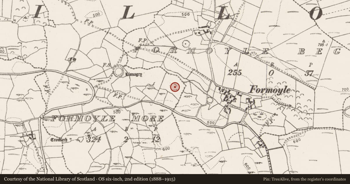 Ordnance Survey six-inch map, 2nd edition (1888–1915) covering the location of Enclosure, Formoyle More, County Clare, with a pin at the register's coordinates