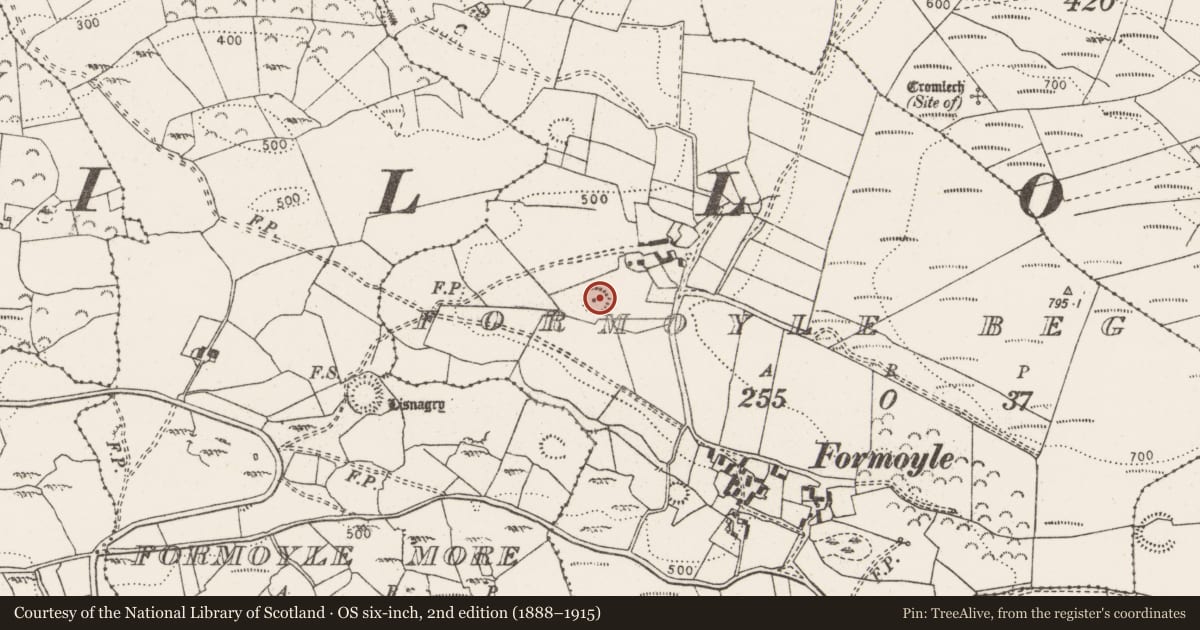 Ordnance Survey six-inch map, 2nd edition (1888–1915) covering the location of Enclosure, Formoyle Beg, County Clare, with a pin at the register's coordinates