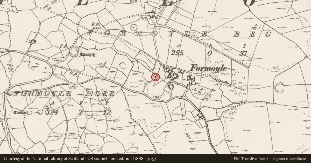 Ordnance Survey six-inch map, 2nd edition (1888–1915) covering the location of Enclosure, Formoyle Beg, County Clare, with a pin at the register's coordinates