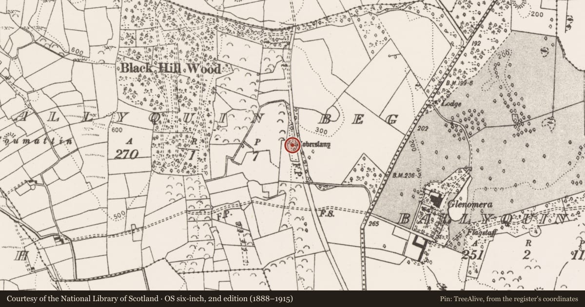 Ordnance Survey six-inch map, 2nd edition (1888–1915) covering the location of Ritual site - holy well, Ballyquin Beg, County Clare, with a pin at the register's coordinates