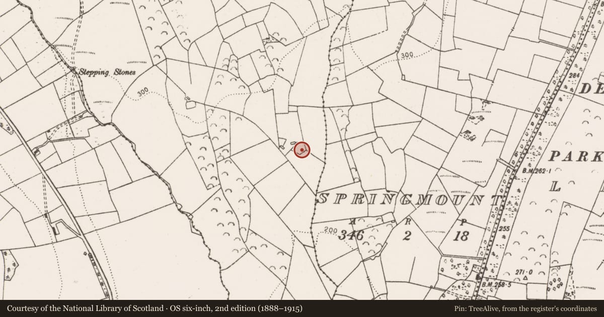 Ordnance Survey six-inch map, 2nd edition (1888–1915) covering the location of Enclosure, Cappanaslish, County Clare, with a pin at the register's coordinates