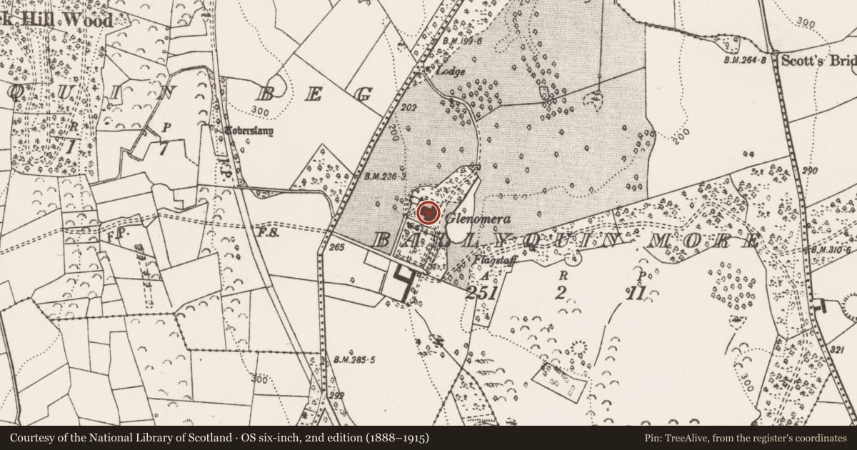 Ordnance Survey six-inch map, 2nd edition (1888–1915) covering the location of House - 16th/17th century, Ballyquin More, County Clare, with a pin at the register's coordinates