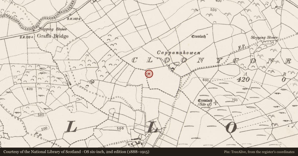 Ordnance Survey six-inch map, 2nd edition (1888–1915) covering the location of Enclosure, Formoyle Beg, Cloonyconry More, County Clare, with a pin at the register's coordinates