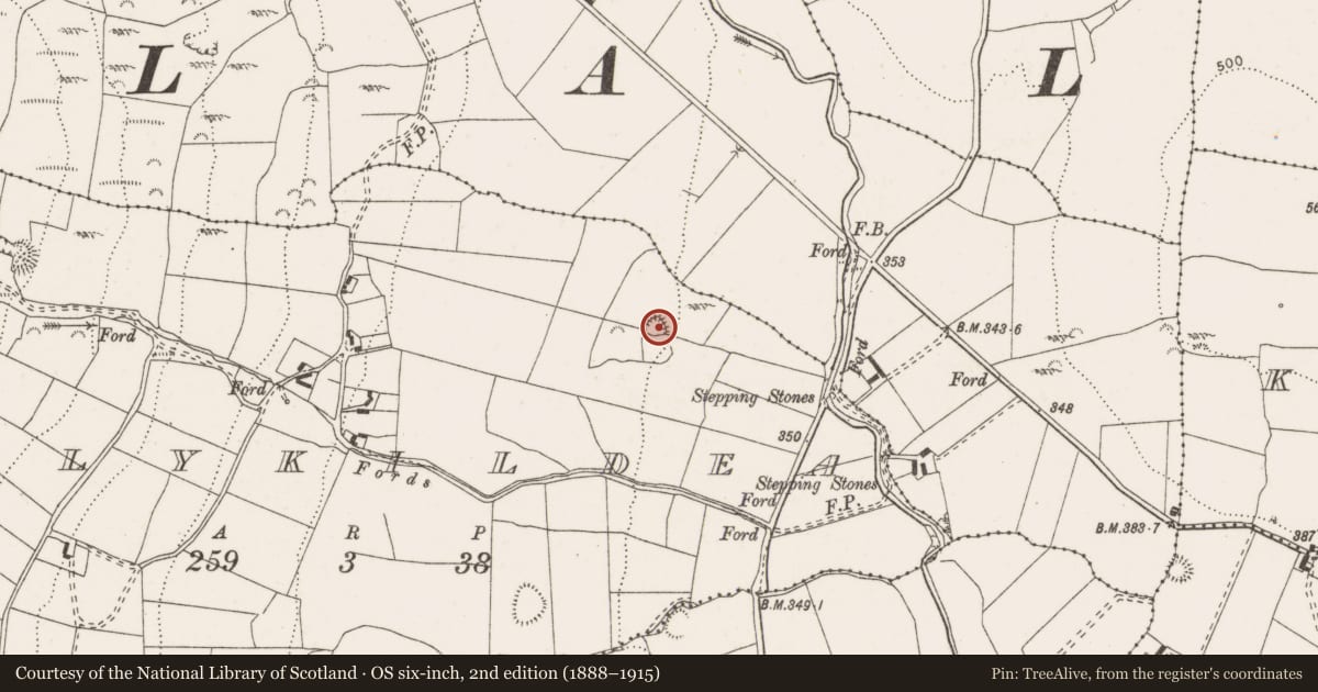 Ordnance Survey six-inch map, 2nd edition (1888–1915) covering the location of Earthwork, Ballykildea, County Clare, with a pin at the register's coordinates