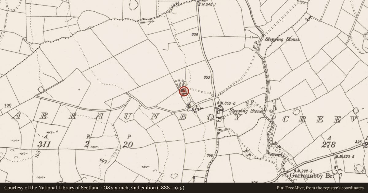 Ordnance Survey six-inch map, 2nd edition (1888–1915) covering the location of House - 16th/17th century, Garraunboy, County Clare, with a pin at the register's coordinates