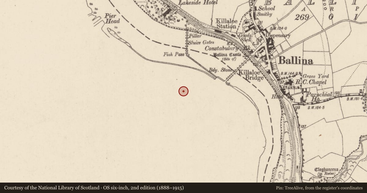 Ordnance Survey six-inch map, 2nd edition (1888–1915) covering the location of Historic town, Knockyclovaun, Shantraud, County Clare, with a pin at the register's coordinates