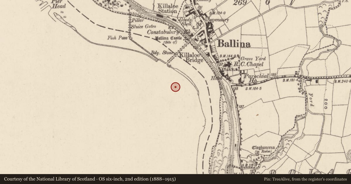 Ordnance Survey six-inch map, 2nd edition (1888–1915) covering the location of Church, Shantraud, County Clare, with a pin at the register's coordinates