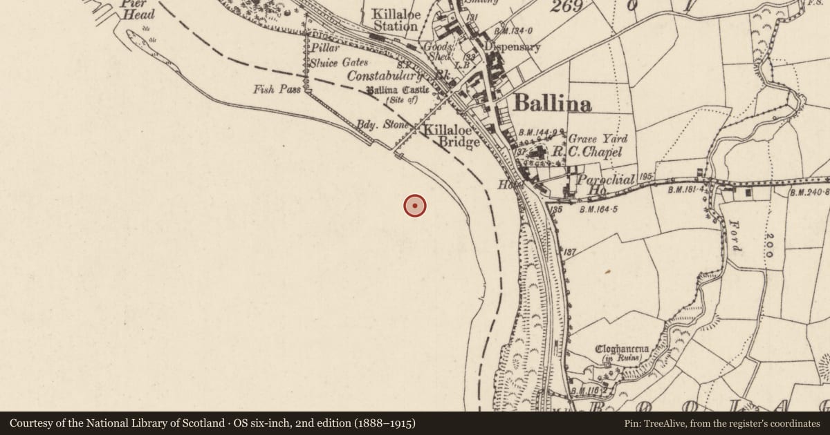Ordnance Survey six-inch map, 2nd edition (1888–1915) covering the location of Architectural fragment, Shantraud, County Clare, with a pin at the register's coordinates