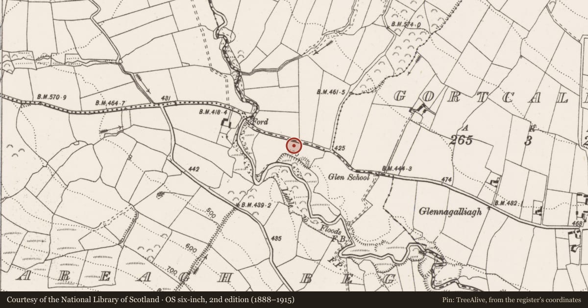 Ordnance Survey six-inch map, 2nd edition (1888–1915) covering the location of Standing stone, Lackareagh Beg, County Clare, with a pin at the register's coordinates