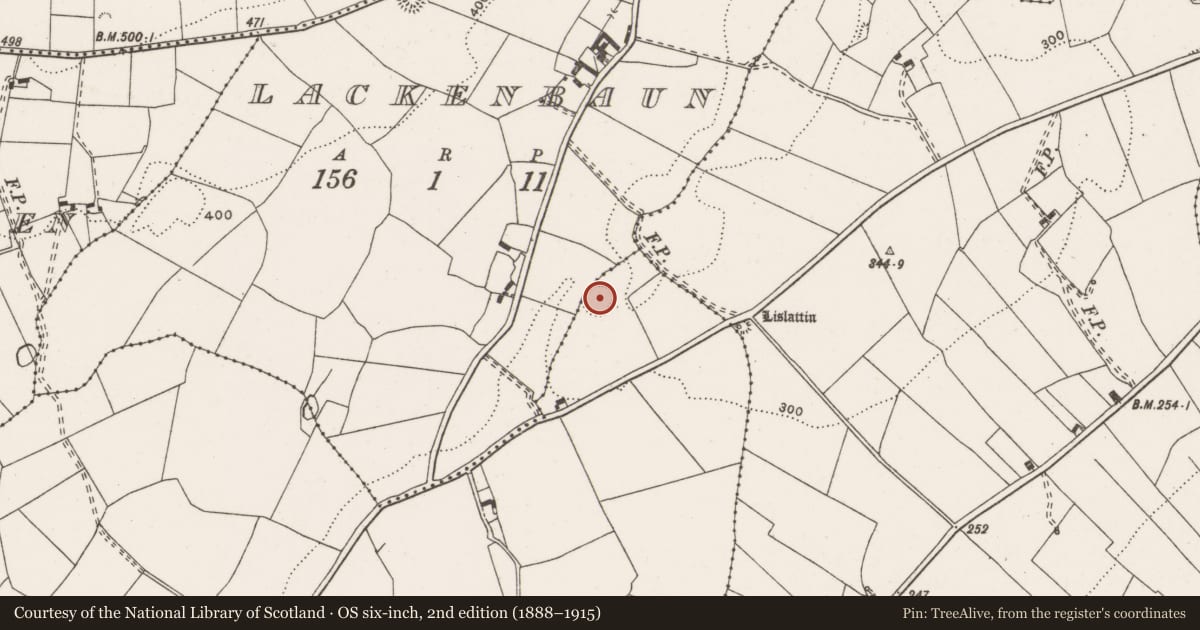 Ordnance Survey six-inch map, 2nd edition (1888–1915) covering the location of Enclosure, Ballycorney, County Clare, with a pin at the register's coordinates