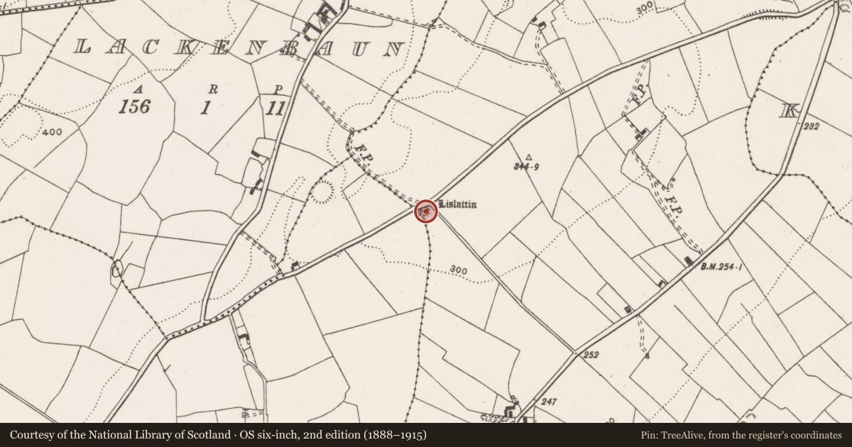 Ordnance Survey six-inch map, 2nd edition (1888–1915) covering the location of Enclosure, Cloonfadda, County Clare, with a pin at the register's coordinates