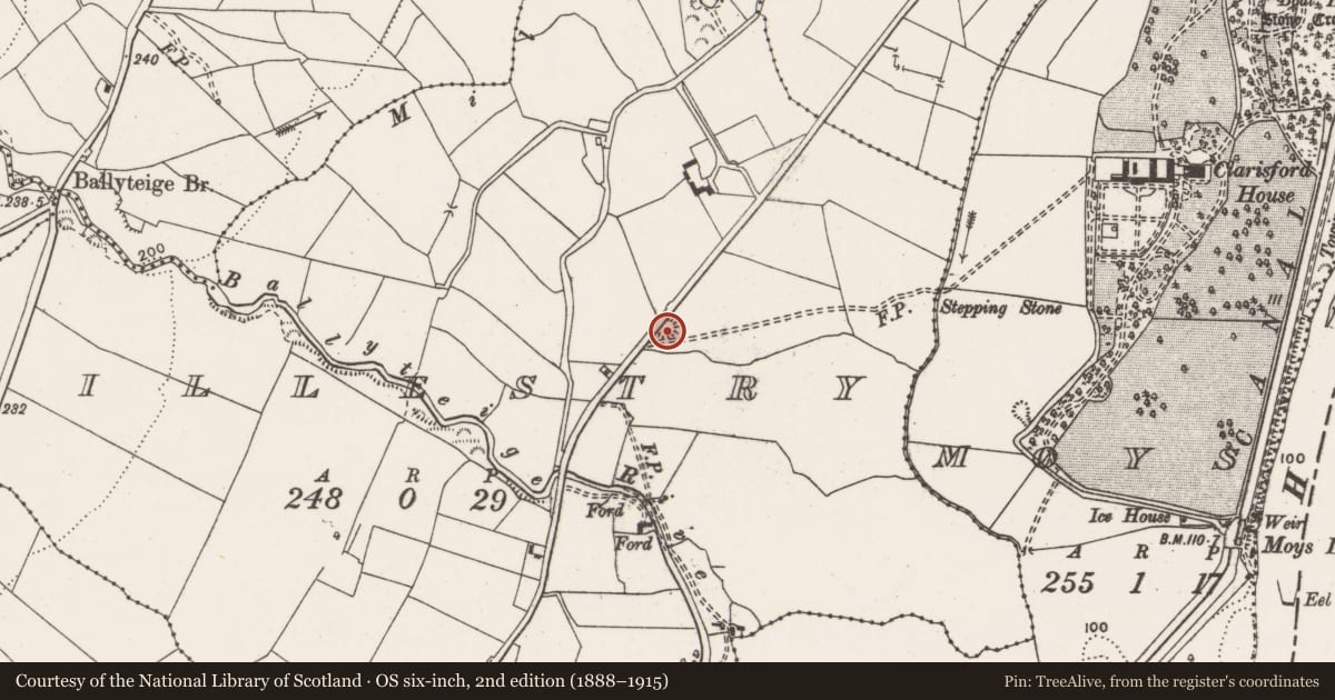 Ordnance Survey six-inch map, 2nd edition (1888–1915) covering the location of Enclosure, Killestry, County Clare, with a pin at the register's coordinates