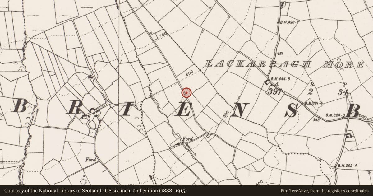 Ordnance Survey six-inch map, 2nd edition (1888–1915) covering the location of Enclosure, Kilroughil, County Clare, with a pin at the register's coordinates