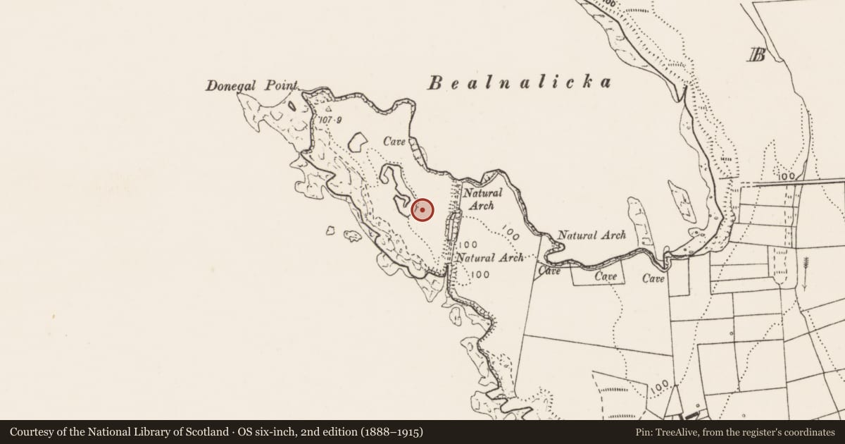 Ordnance Survey six-inch map, 2nd edition (1888–1915) covering the location of Promontory fort - coastal, Ballard, County Clare, with a pin at the register's coordinates