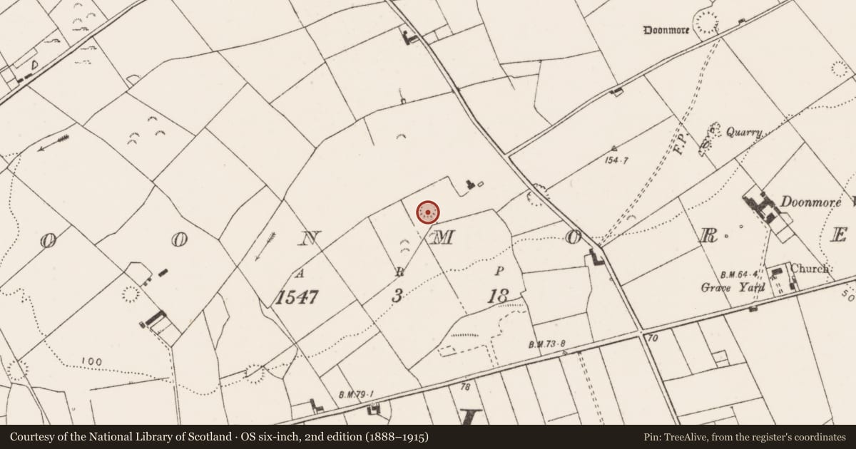 Ordnance Survey six-inch map, 2nd edition (1888–1915) covering the location of Ringfort - rath, Doonmore, County Clare, with a pin at the register's coordinates