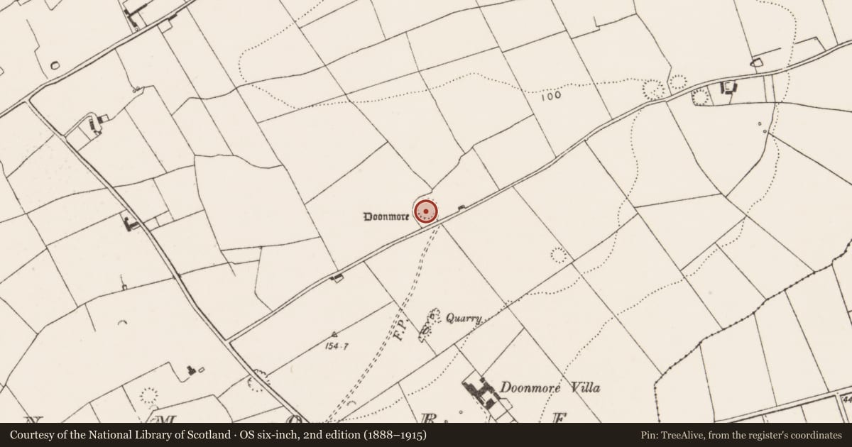 Ordnance Survey six-inch map, 2nd edition (1888–1915) covering the location of Ringfort - rath, Doonmore, County Clare, with a pin at the register's coordinates