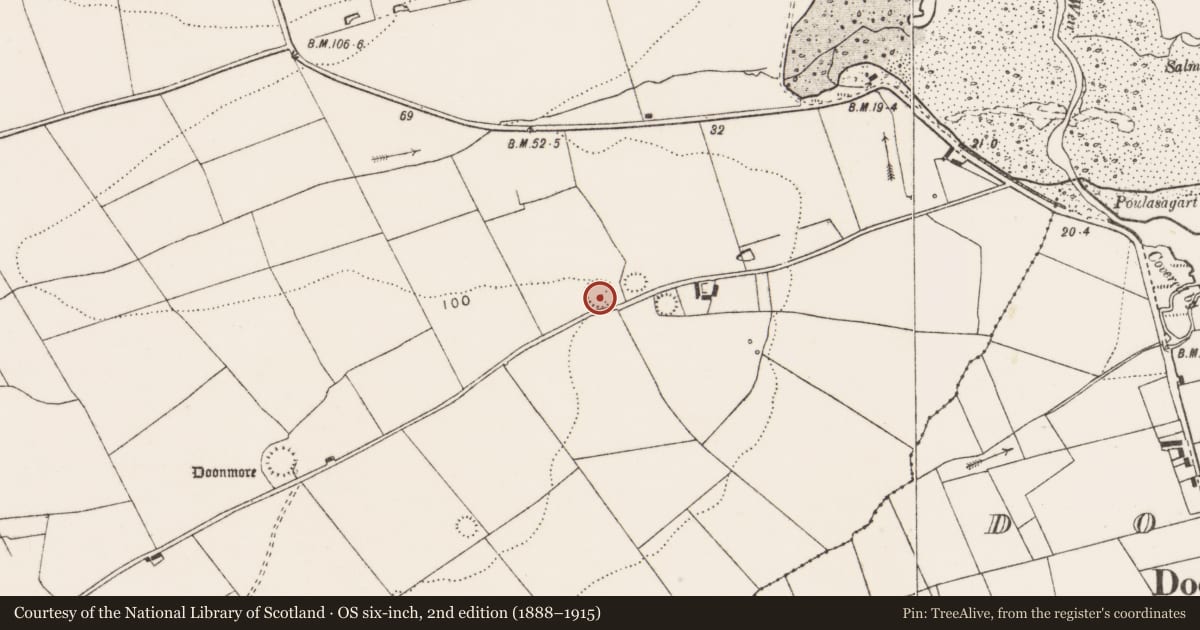 Ordnance Survey six-inch map, 2nd edition (1888–1915) covering the location of Ringfort - rath, Doonmore, County Clare, with a pin at the register's coordinates