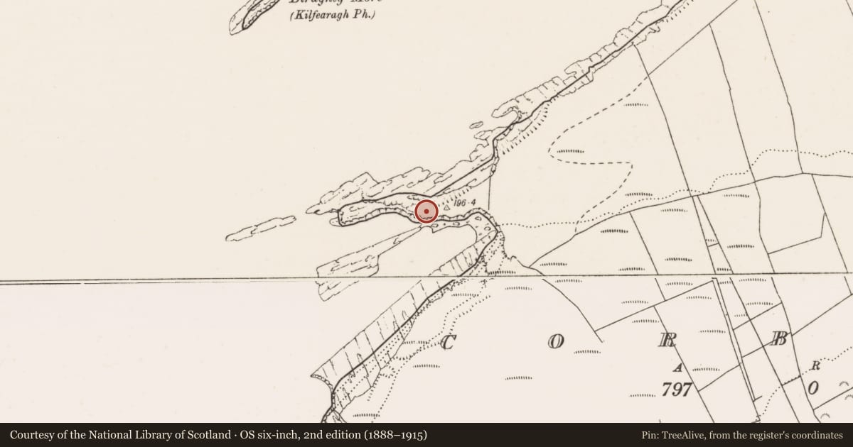 Ordnance Survey six-inch map, 2nd edition (1888–1915) covering the location of Promontory fort - coastal, Corbally, County Clare, with a pin at the register's coordinates