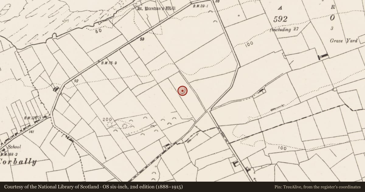 Ordnance Survey six-inch map, 2nd edition (1888–1915) covering the location of Earthwork, Farrihy, County Clare, with a pin at the register's coordinates