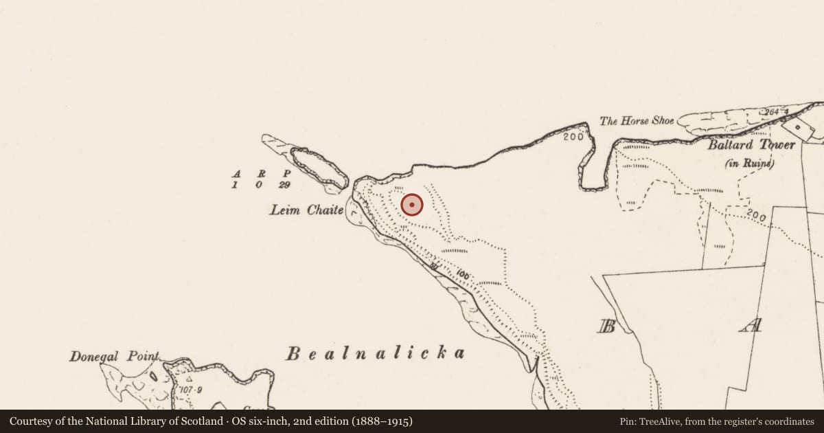 Ordnance Survey six-inch map, 2nd edition (1888–1915) covering the location of Promontory fort - coastal, Ballard, County Clare, with a pin at the register's coordinates